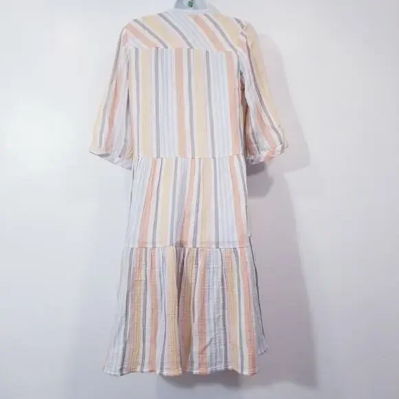 Soft Surroundings Women size PXS Rainbow Striped Tasseled Layered Midi Dress - Picture 3 of 12